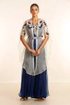 Buy_Garo_Blue Silk Muslin And Organza Embroidery Floral Placement Cape Palazzo Set _at_Aza_Fashions