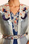 Buy_Garo_Blue Silk Muslin And Organza Embroidery Floral Placement Cape Palazzo Set _Online_at_Aza_Fashions