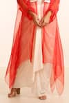 Garo_Peach Silk Muslin Embroidery Floral Hand Jacket Draped Skirt Set _Online_at_Aza_Fashions