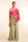 Buy_Garo_Green Silk Muslin Embroidery Floral Asymmetric Neck Ombre Tunic With Palazzo _at_Aza_Fashions