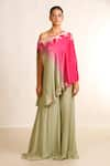 Garo_Green Silk Muslin Embroidery Floral Asymmetric Neck Ombre Tunic With Palazzo _Online_at_Aza_Fashions