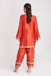 Shop_Aisha Rao_Red Chanderi Applique Embellished Thread Round Patiala Kurta Pant Set _at_Aza_Fashions