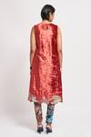 Shop_Aisha Rao_Red Velvet Sequins Round Neck Imara Embellished Straight Kurta And Churidar Set _at_Aza_Fashions