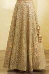 Vandana Sethi_Gold Organza Embroidered Mirror And Gota Work V Neck & Bridal Lehenga Set _at_Aza_Fashions