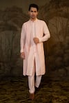 Buy_Darshika Menswear_Pink Cotton Silk Embroidered Criss Cross Jacket Kurta With Pant _at_Aza_Fashions