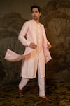 Shop_Darshika Menswear_Pink Cotton Silk Embroidered Criss Cross Jacket Kurta With Pant _at_Aza_Fashions