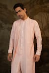 Buy_Darshika Menswear_Pink Cotton Silk Embroidered Criss Cross Jacket Kurta With Pant _Online_at_Aza_Fashions