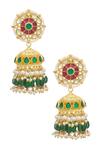 Shop_MAISARA JEWELRY_Gold Plated Stones, Beads, Pearls Kundan Jhumkas _at_Aza_Fashions