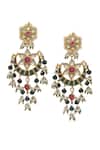 Shop_Maisara Jewelry_Multi Color Embroidery, Pearls Floral Embellished Earrings _at_Aza_Fashions
