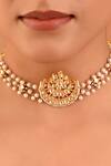 MAISARA JEWELRY_Gold Plated Pearl Embellished Jadau Choker _Online_at_Aza_Fashions
