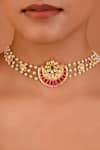 Shop_MAISARA JEWELRY_Multi Color Gold Finish Half Moon Pendant Choker _Online_at_Aza_Fashions
