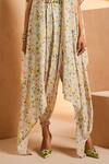Aneesh Agarwaal_Blue Crepe Embroidery Round Neck Botanical Print Dhoti Jumpsuit With Cape _Online_at_Aza_Fashions