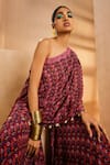 Aneesh Agarwaal_Black Crepe, Silk Embroidery Asymmetric Tribal Print Kaftan And Sharara Set _Online_at_Aza_Fashions