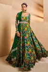 Buy_Aneesh Agarwaal_Green Organza Cut Work, Embroidery, Floral Hand Painted Anarkali With Dupatta _at_Aza_Fashions