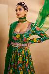 Buy_Aneesh Agarwaal_Green Organza Cut Work, Embroidery, Floral Hand Painted Anarkali With Dupatta _Online_at_Aza_Fashions