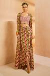 Buy_Aneesh Agarwaal_Green Crepe Sequins, Embroidery Botanical Print Cape And Draped Skirt Set _at_Aza_Fashions