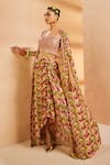 Buy_Aneesh Agarwaal_Green Crepe Sequins, Embroidery Botanical Print Cape And Draped Skirt Set _Online_at_Aza_Fashions