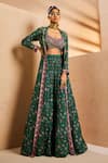 Buy_Aneesh Agarwaal_Green Chiffon Beads, Embroidery Sweetheart Neck, Chintz Print Jacket Skirt Set _at_Aza_Fashions
