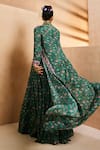 Shop_Aneesh Agarwaal_Green Chiffon Beads, Embroidery Sweetheart Neck, Chintz Print Jacket Skirt Set _at_Aza_Fashions