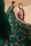 Buy_Aneesh Agarwaal_Green Chiffon Beads, Embroidery Sweetheart Neck, Chintz Print Jacket Skirt Set _Online_at_Aza_Fashions