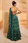 Shop_Aneesh Agarwaal_Green Chinnon Printed Chintz Sweetheart Pre-draped Lehenga Saree With Blouse _at_Aza_Fashions