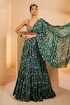 Aneesh Agarwaal_Green Chinnon Printed Chintz Sweetheart Pre-draped Lehenga Saree With Blouse _Online_at_Aza_Fashions