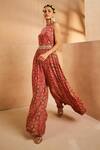 Buy_Aneesh Agarwaal_Red Chiffon Embroidery Halter Neck Bohemian Hand Painted Jumpsuit With Belt _Online_at_Aza_Fashions