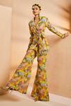 Buy_Aneesh Agarwaal_Yellow Chiffon Embroidery Garden Print Blazer And Flared Pant Set _Online_at_Aza_Fashions