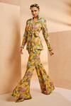 Shop_Aneesh Agarwaal_Yellow Chiffon Embroidery Garden Print Blazer And Flared Pant Set _Online_at_Aza_Fashions