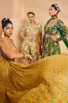 Aneesh Agarwaal_Yellow Chiffon Embroidery Garden Print Blazer And Flared Pant Set _at_Aza_Fashions