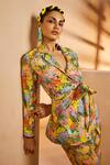 Buy_Aneesh Agarwaal_Yellow Chiffon Embroidery Garden Print Blazer And Flared Pant Set 