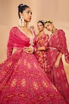 Aneesh Agarwaal_Magenta Chinnon Printed Floral Square Neck Lehenga Saree With Blouse_at_Aza_Fashions