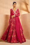Buy_Aneesh Agarwaal_Pink Organza Pearls, Cut Work Botanical Hand Painted Anarkali With Dupatta _at_Aza_Fashions