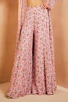 Aneesh Agarwaal_Pink Chiffon Embroidery, Mirrors Square Neck, Botanical Print Jacket Palazzo Set _Online_at_Aza_Fashions