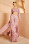 Shop_Aneesh Agarwaal_Pink Chiffon Embroidery, Mirrors Square Neck, Botanical Print Jacket Palazzo Set _Online_at_Aza_Fashions