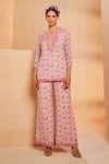 Buy_Aneesh Agarwaal_Pink Chiffon Sequins, Beads, Botanical Print Straight Kurta And Palazzo Set _at_Aza_Fashions
