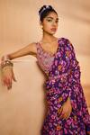 Shop_Aneesh Agarwaal_Purple Chiffon Embroidery, Beads, Floral Print Draped Lehenga Saree With Blouse _Online_at_Aza_Fashions