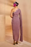 Shop_Aneesh Agarwaal_Purple Crepe Sequins, Embroidery One Shoulder Ikkat Print Draped Dhoti Dress _at_Aza_Fashions