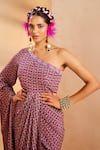 Shop_Aneesh Agarwaal_Purple Crepe Sequins, Embroidery One Shoulder Ikkat Print Draped Dhoti Dress _Online_at_Aza_Fashions