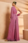 Shop_Aneesh Agarwaal_Purple Chinon Printed Ikkat Pattern One Shoulder Jumpsuit With Belt _at_Aza_Fashions