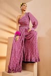 Buy_Aneesh Agarwaal_Purple Chinon Printed Ikkat Pattern One Shoulder Jumpsuit With Belt _Online_at_Aza_Fashions