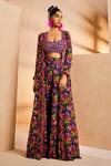 Buy_Aneesh Agarwaal_Purple Chiffon Mirrors, Botanical Print Flared Palazzo Set With Jacket _at_Aza_Fashions