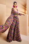 Buy_Aneesh Agarwaal_Purple Chiffon Mirrors, Botanical Print Flared Palazzo Set With Jacket _Online_at_Aza_Fashions