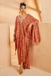 Buy_Aneesh Agarwaal_Red Crepe Hand Embroidered Metallic Beads Floral Pattern Kaftan And Dhoti Pant Set _at_Aza_Fashions