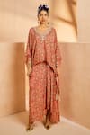 Aneesh Agarwaal_Red Crepe Hand Embroidered Metallic Beads Floral Pattern Kaftan And Dhoti Pant Set _Online_at_Aza_Fashions