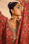 Shop_Aneesh Agarwaal_Red Crepe Hand Embroidered Metallic Beads Floral Pattern Kaftan And Dhoti Pant Set _Online_at_Aza_Fashions