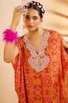 Aneesh Agarwaal_Pink Crepe Pearls, Zari V-neck Geometric Pattern Kaftan And Dhoti Skirt Set _Online_at_Aza_Fashions