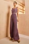 Aneesh Agarwaal_Purple Beads Square Neck Ikat Print Jumpsuit _Online_at_Aza_Fashions