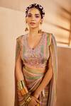 Aneesh Agarwaal_Multi Color Crepe Sequins, Embroidery Boho Striped Print Cape Blouse And Skirt Set _Online_at_Aza_Fashions