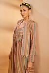 Shop Aneesh Agarwaal Multi Color Crepe Sequins, Chains, Metallic Striped Print Cowl Dress With Jacket Online at Aza Fashions Shop_Aneesh Agarwaal_Multi Color Crepe Sequins, Chains, Metallic Striped Print Cowl Dress With Jacket _Online_at_Aza_Fashions
